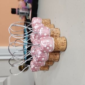 Hand Crafted Metallic Pink Champagne Cork Toadstools  Ornaments 10pk